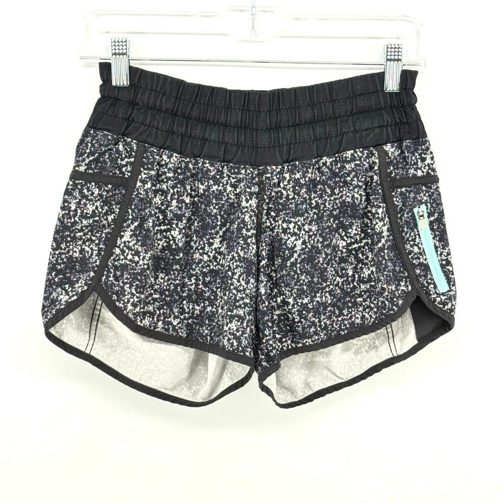 Lululemon Shorts Size 4 Black White Purple Teal Speckled Lined Low Rise